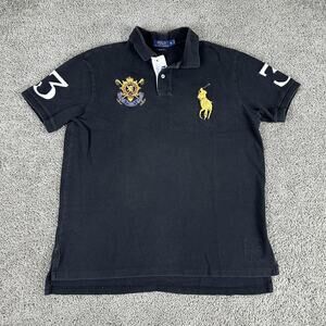 Ralph Lauren Polo Shirt Mens Extra Large Black Yellow Big Pony Blackwatch Crest